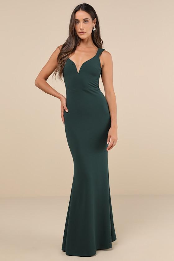 Alluring Temptation Emerald Backless Ruched Mermaid Maxi Dress Product Image