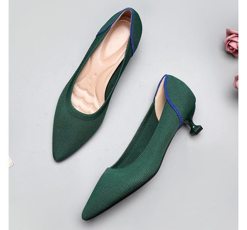 Pointy-Toe Knit Kitten Heel Pumps product image