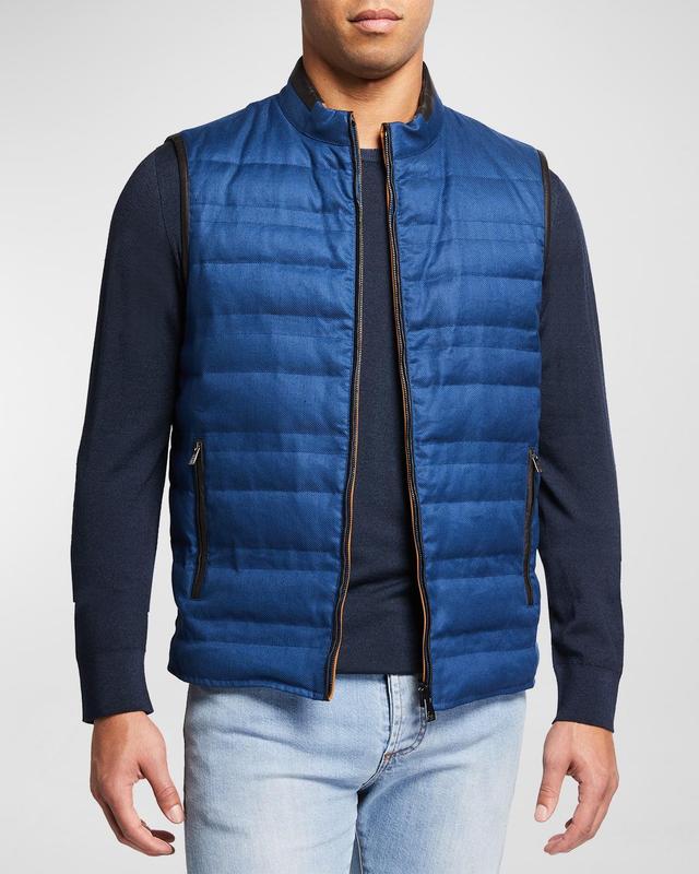 Corneliani Men's Reversible Quilted Down Vest  - MEDIUM BLUE SOLID - Size: 56 EU (46 US) Product Image