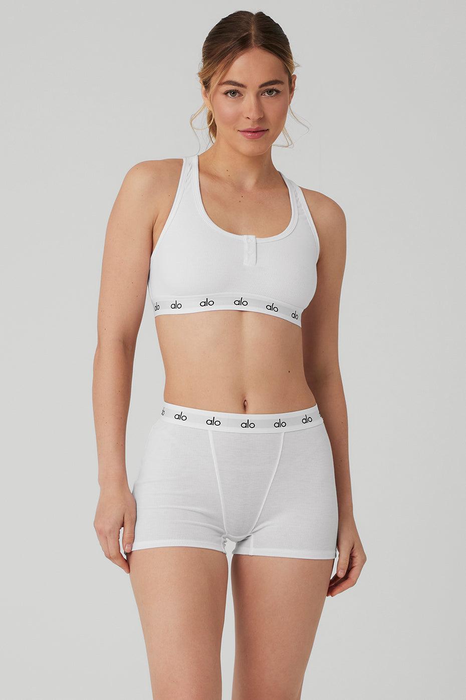 Icon Ribbed Henley Bra - White Female Product Image