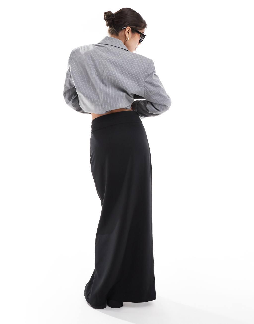 ASOS DESIGN double waistband formal maxi skirt in black Product Image