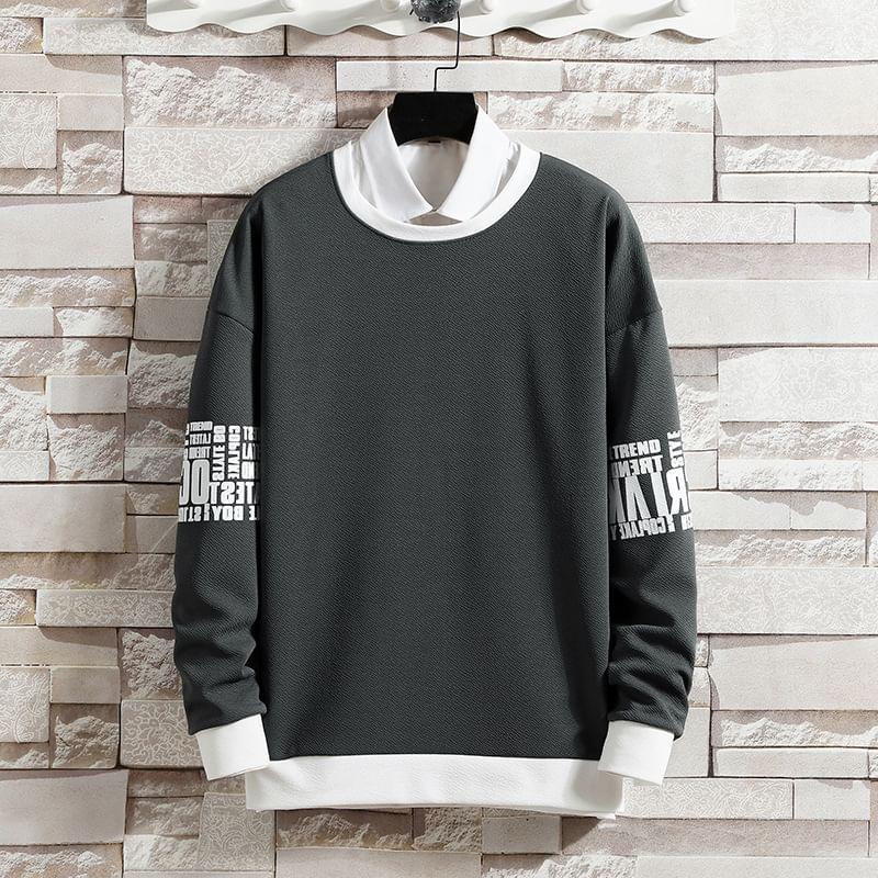 Crew Neck Drop Shoulder Lettering Printed Sweatshirt Product Image