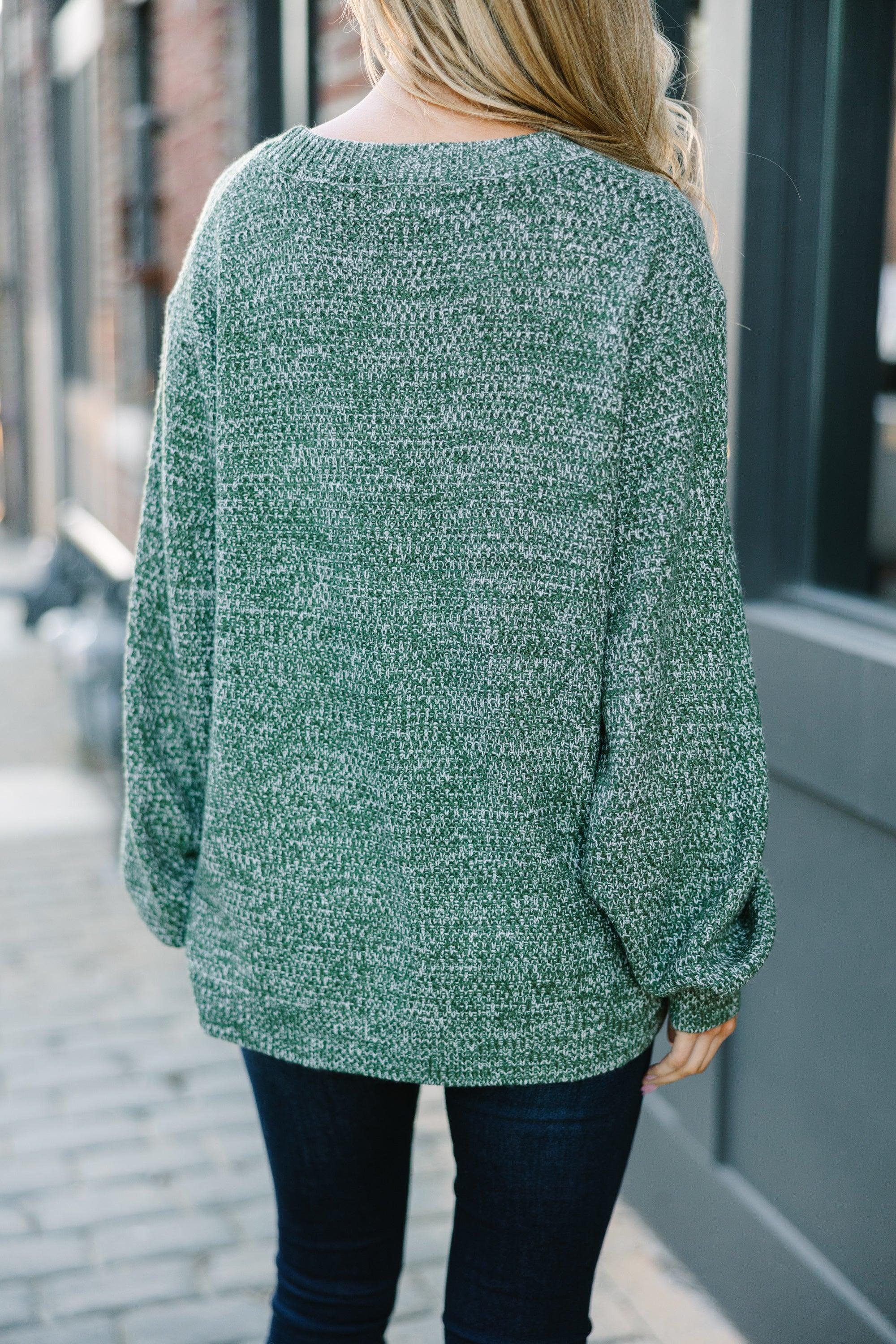 The Slouchy Olive Green Bubble Sleeve Sweater Female Product Image