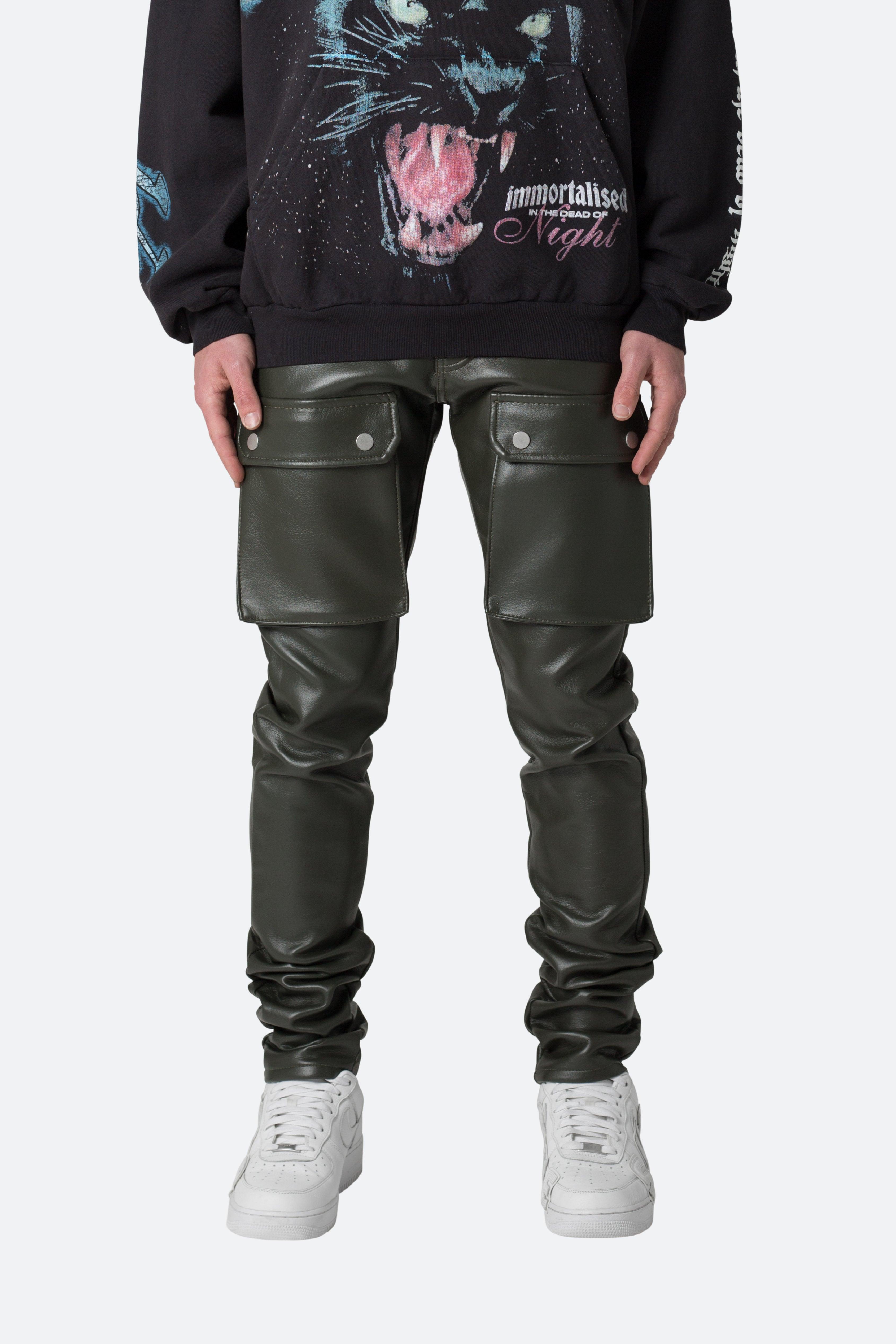 Leather Snap Cargo Pants - Olive Product Image