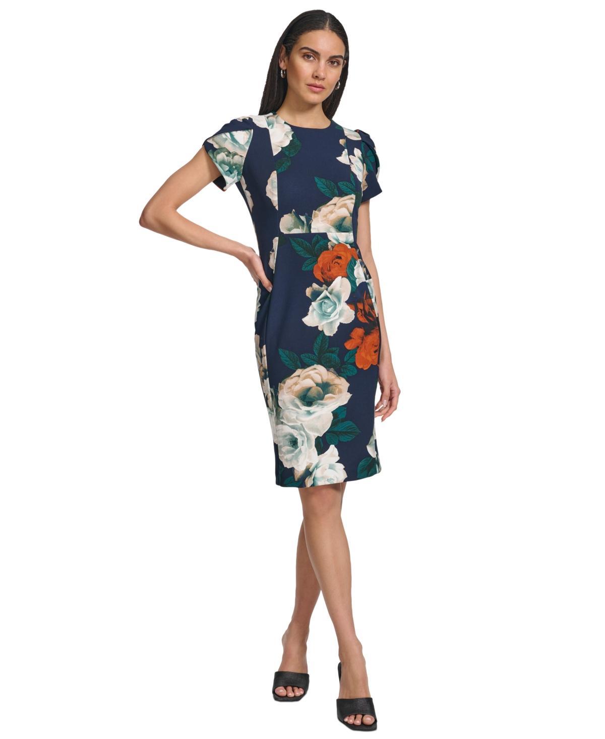 Women's Floral Tulip-Sleeve Jewel-Neck Dress Product Image