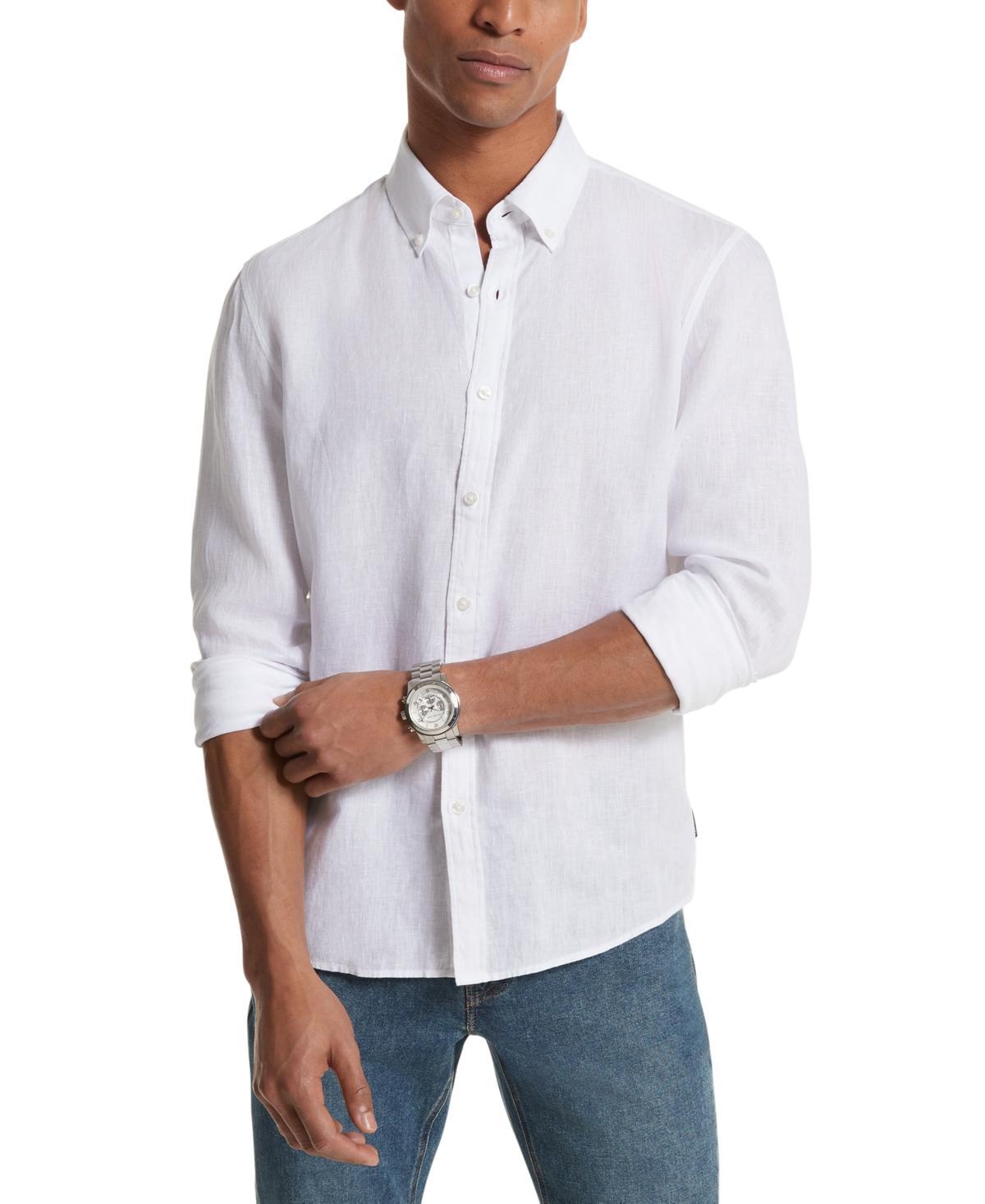 Michael Kors Mens Slim Fit Long Sleeve Button-Down Linen Shirt Product Image