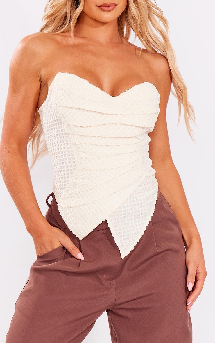 Cream Textured Woven Asymmetric Pointed Hem Corset Product Image