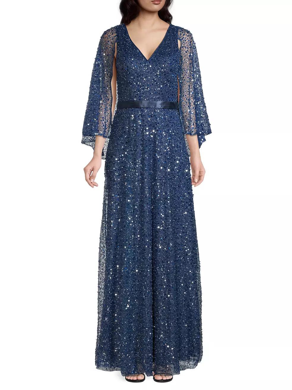 Cape Sequin Beaded Gown Product Image