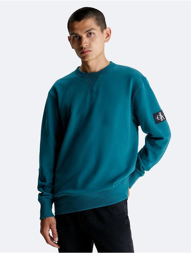 Calvin Klein Mens Monogram Logo Badge Crewneck Sweatshirt - Blue - XS Product Image