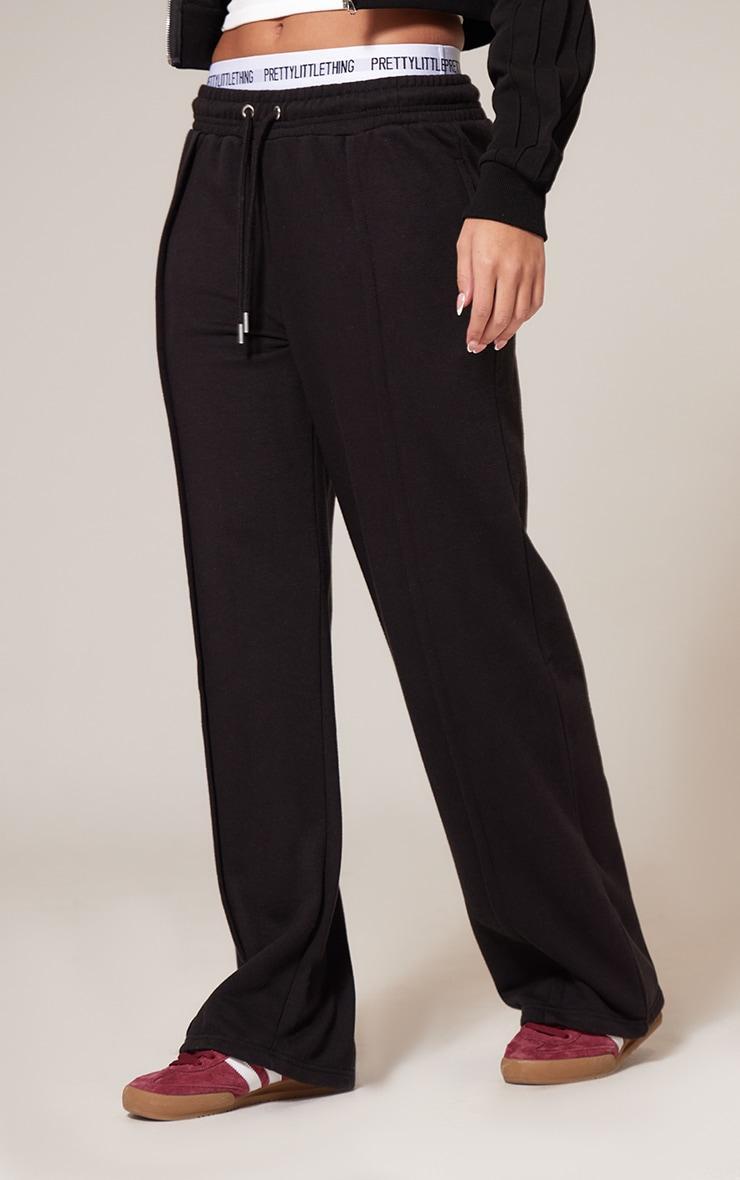 Black Seam Detail Wide Leg Sweatpants Product Image