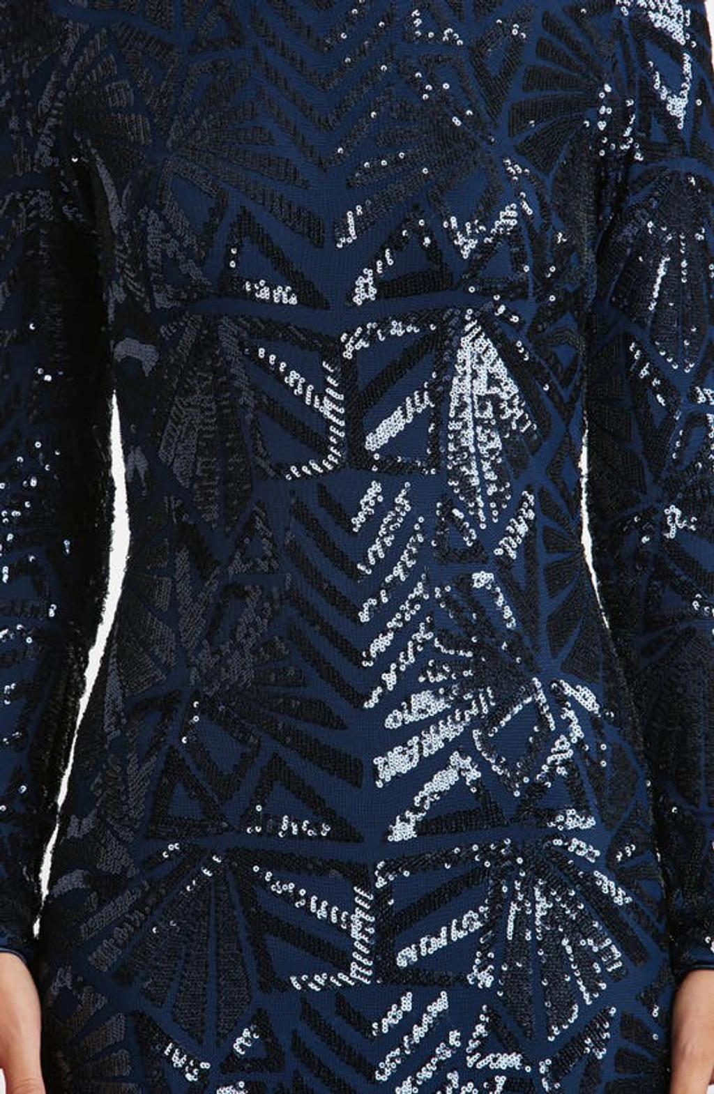 Emery Long Sleeve Sequin Cocktail Dress In Navy Product Image