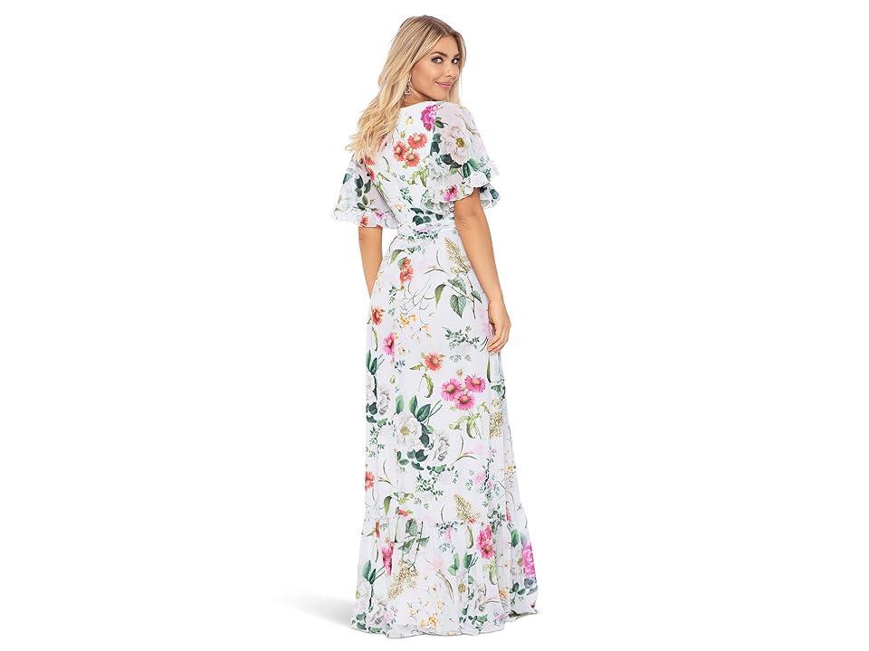 Betsy & Adam Long Floral Flare Sleeve Dress (Ivory Women's Clothing Product Image