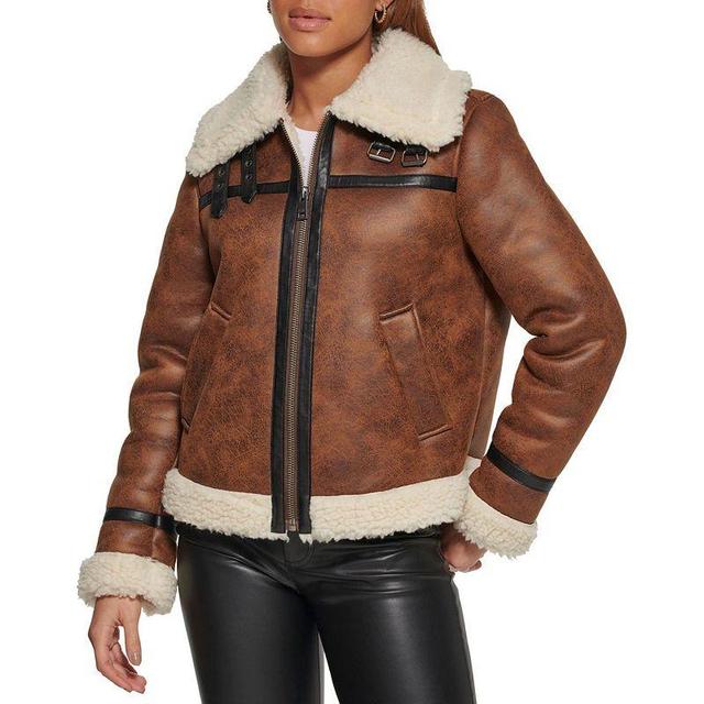 Womens Levis Faux-Leather Sherpa-Lined Moto Jacket Med Brown Product Image