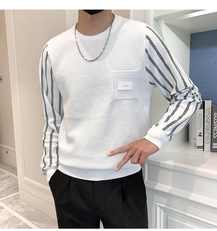 Crew Neck Striped Panel Sweater Product Image