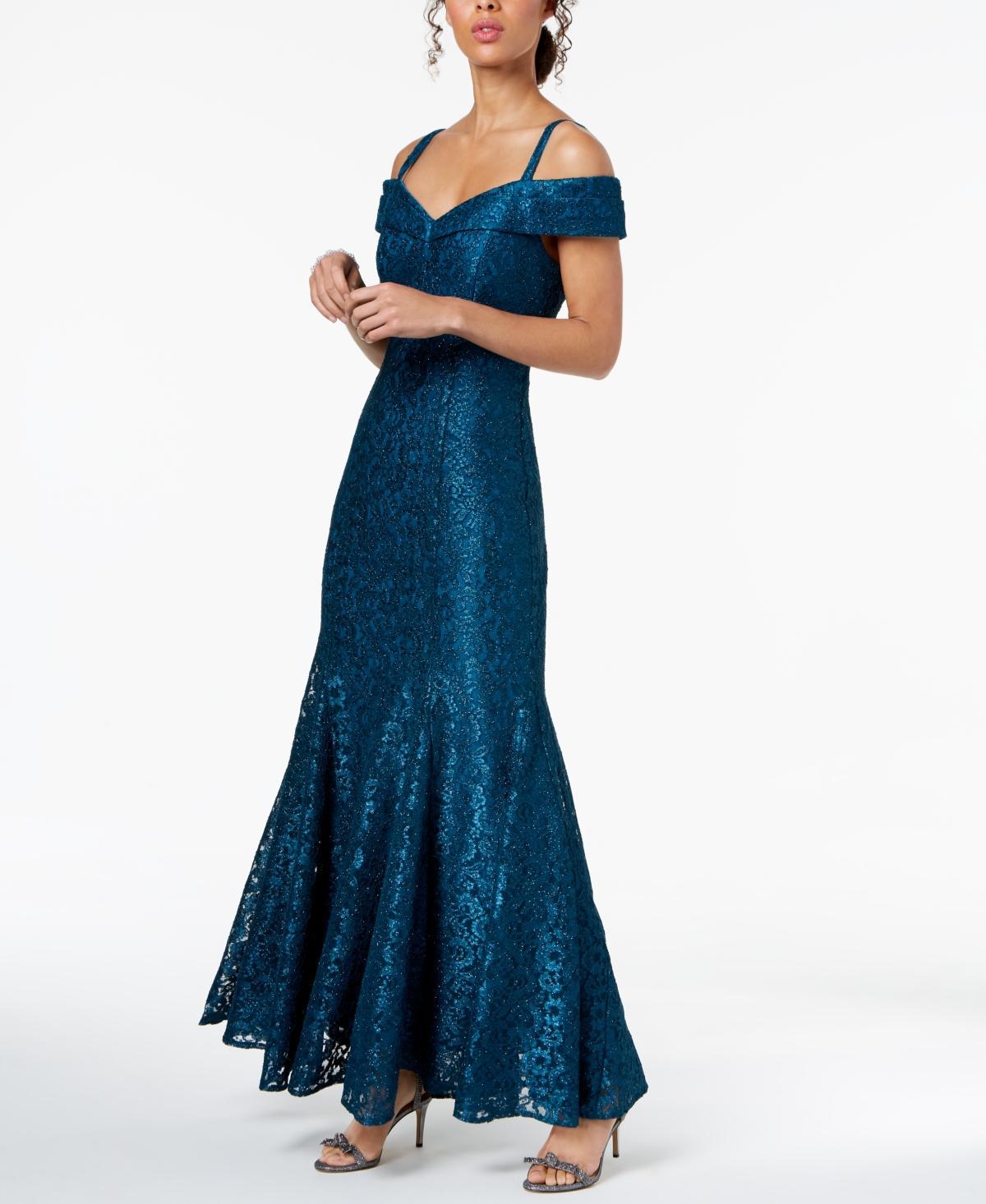 R & M Richards Off-The-Shoulder Lace Gown Product Image