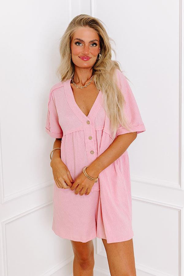 Comfy Chic Button Down Romper in Pink Product Image