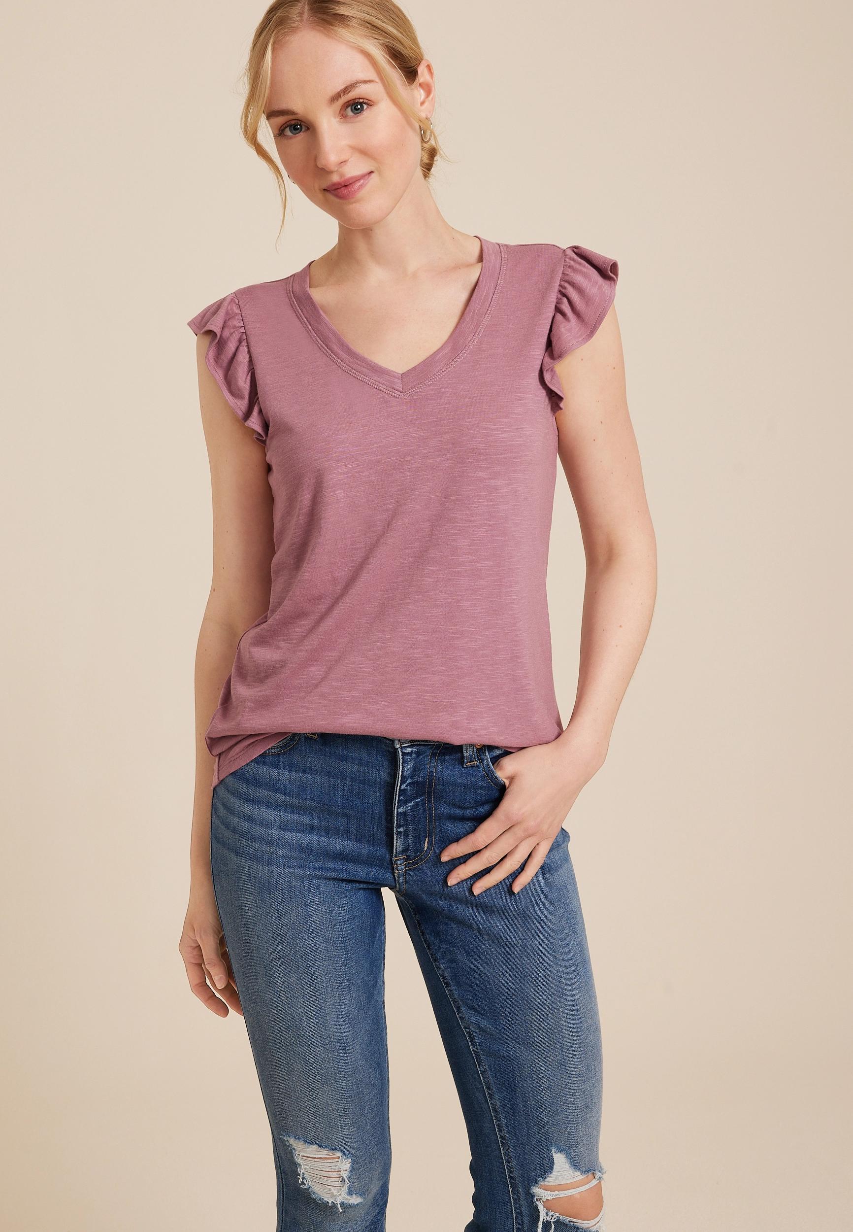 Brookside V Neck Ruffle Sleeve Tee Product Image