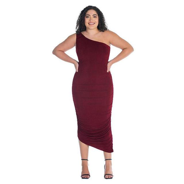 Plus Size 24Seven Comfort Apparel One-Shoulder Ruched Bodycon Dress, Womens Product Image