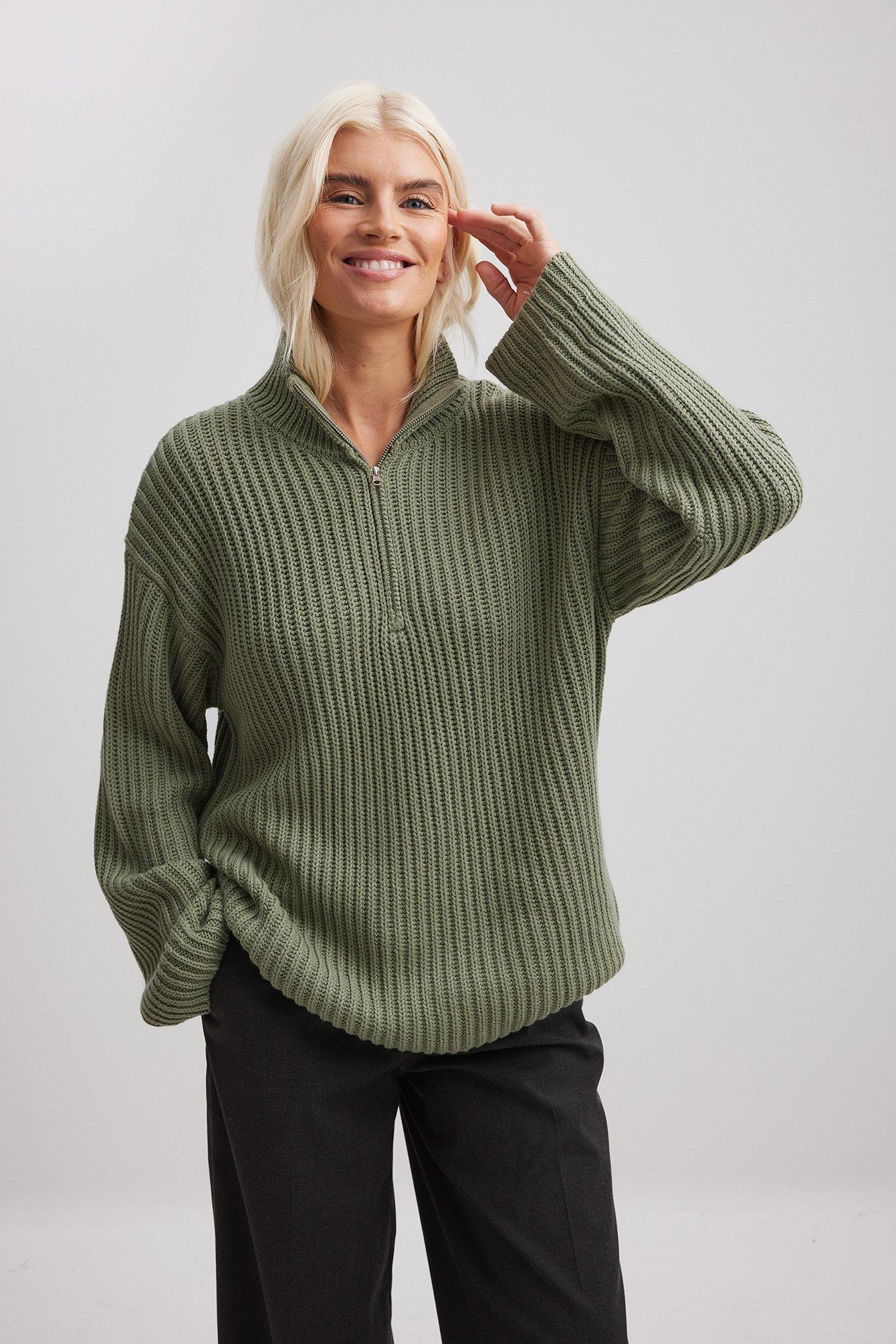 High Neck Zipped Knitted Sweater Product Image