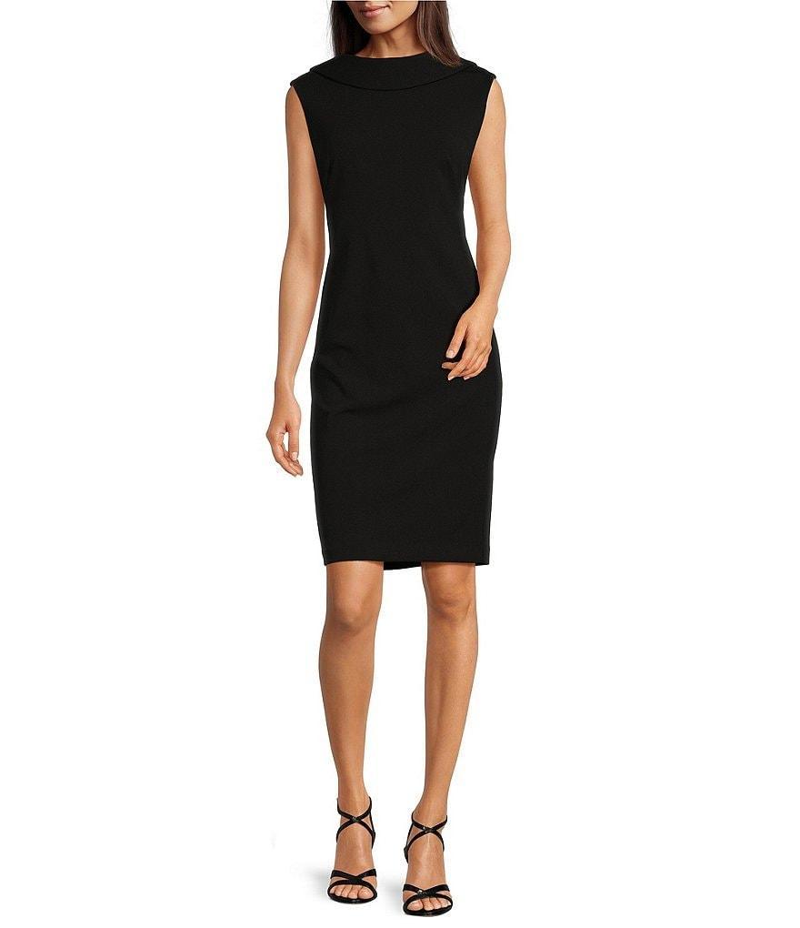 Calvin Klein Sleeveless Crew Neck Cowl Back Scuba Crepe Sheath Dress Product Image