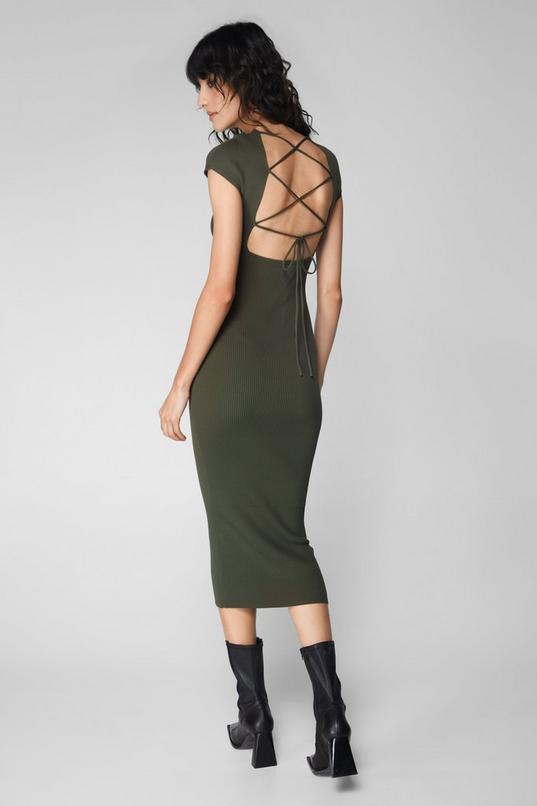 Lace Up Knit Midi Dress Product Image