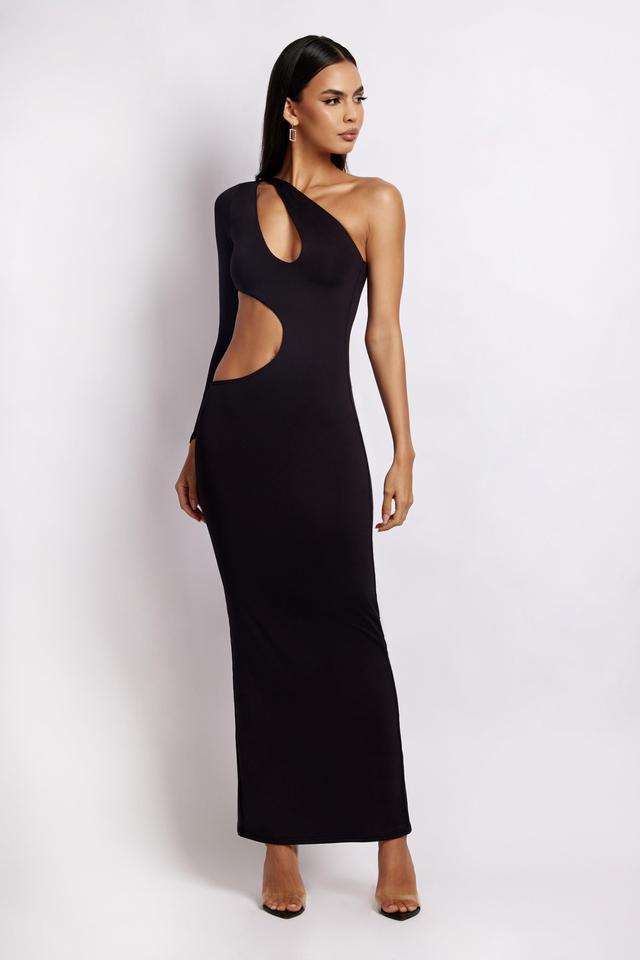 Joyce One Shoulder Cut Out Maxi Dress - Black Product Image