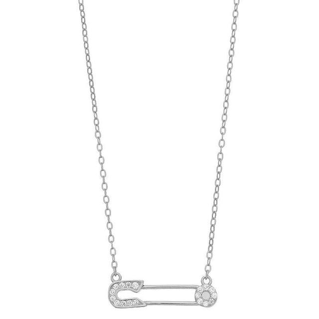 Adornia Cubic Zirconia Safety Pin Necklace, Womens, White Product Image