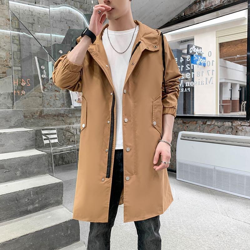 Hooded Plain Zip Trench Coat Product Image