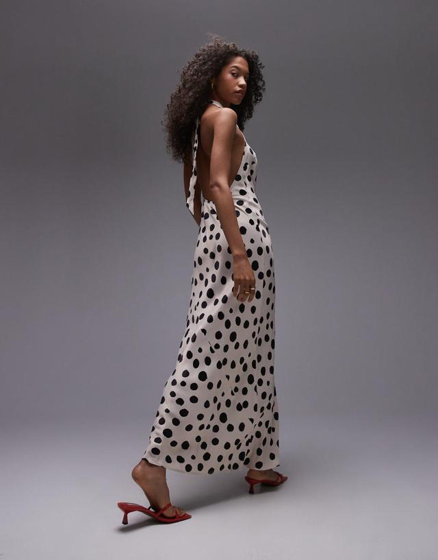 Topshop halter maxi dress in mono spot Product Image