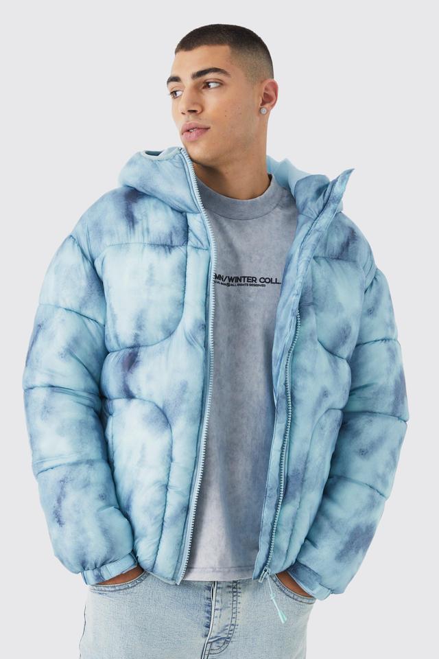 Tie Dye Quilted Puffer With Hood | boohooMAN USA Product Image