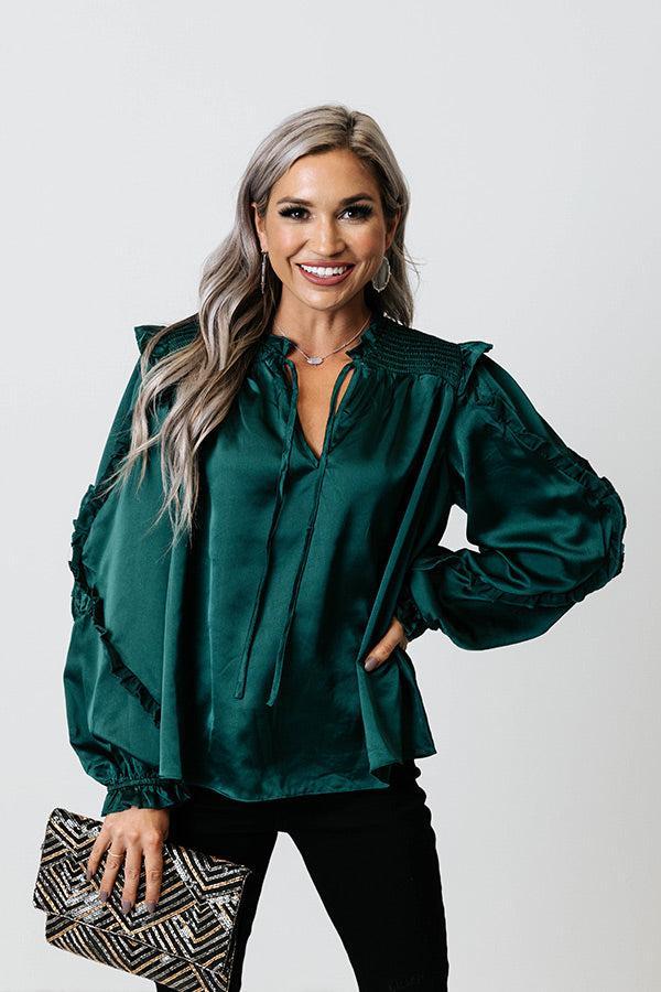 Prosecco And Poise Satin Top In Hunter Green Product Image