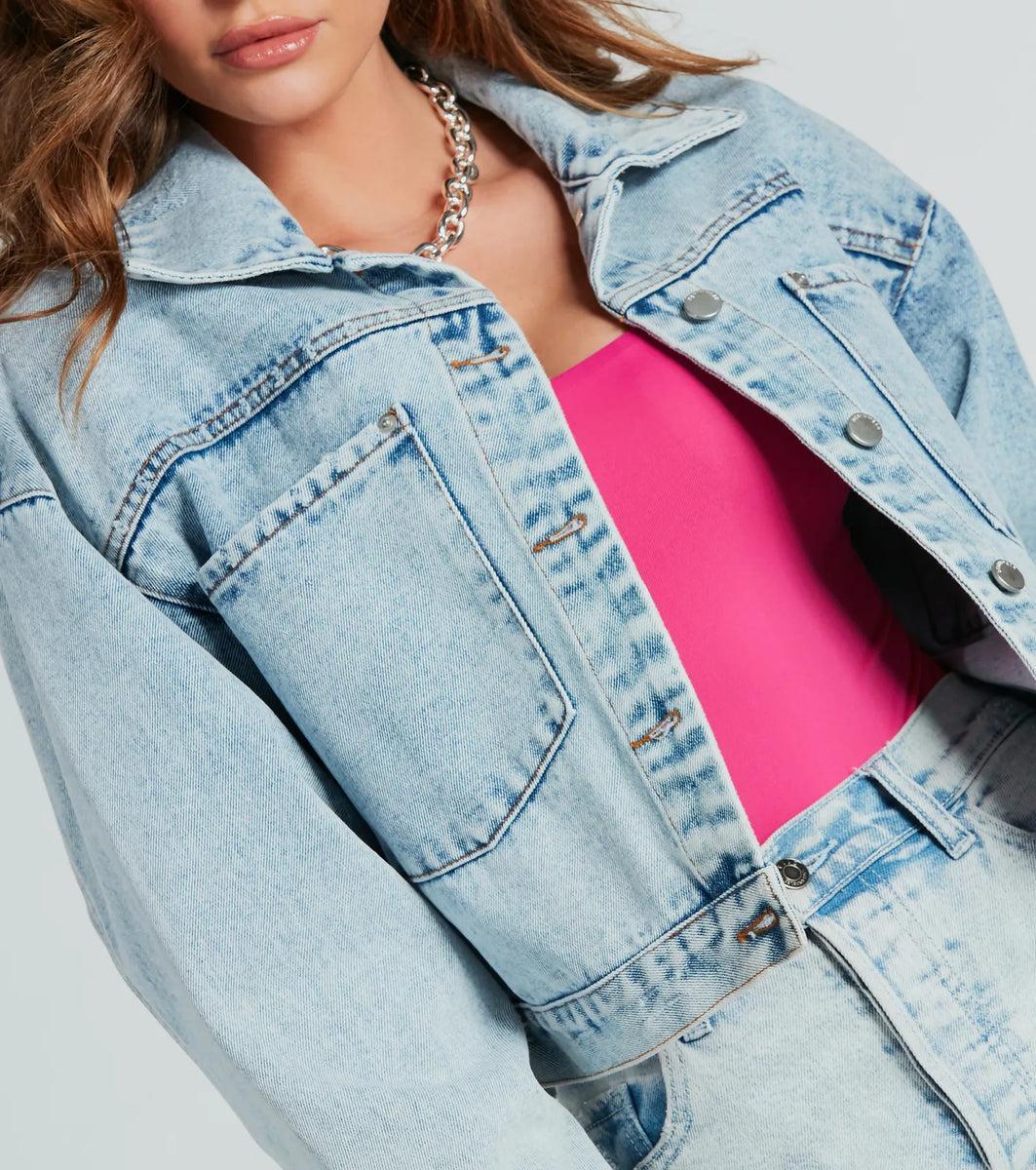 Don't Waist Time Crop Denim Jacket Product Image