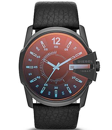 Diesel Mens Master Chief Three-Hand Date Black Leather Watch Product Image