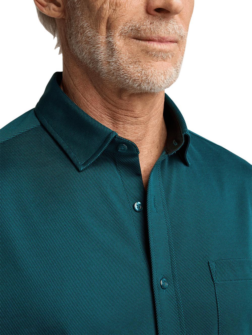 Cotton Blend Button Front Polo - Teal Product Image