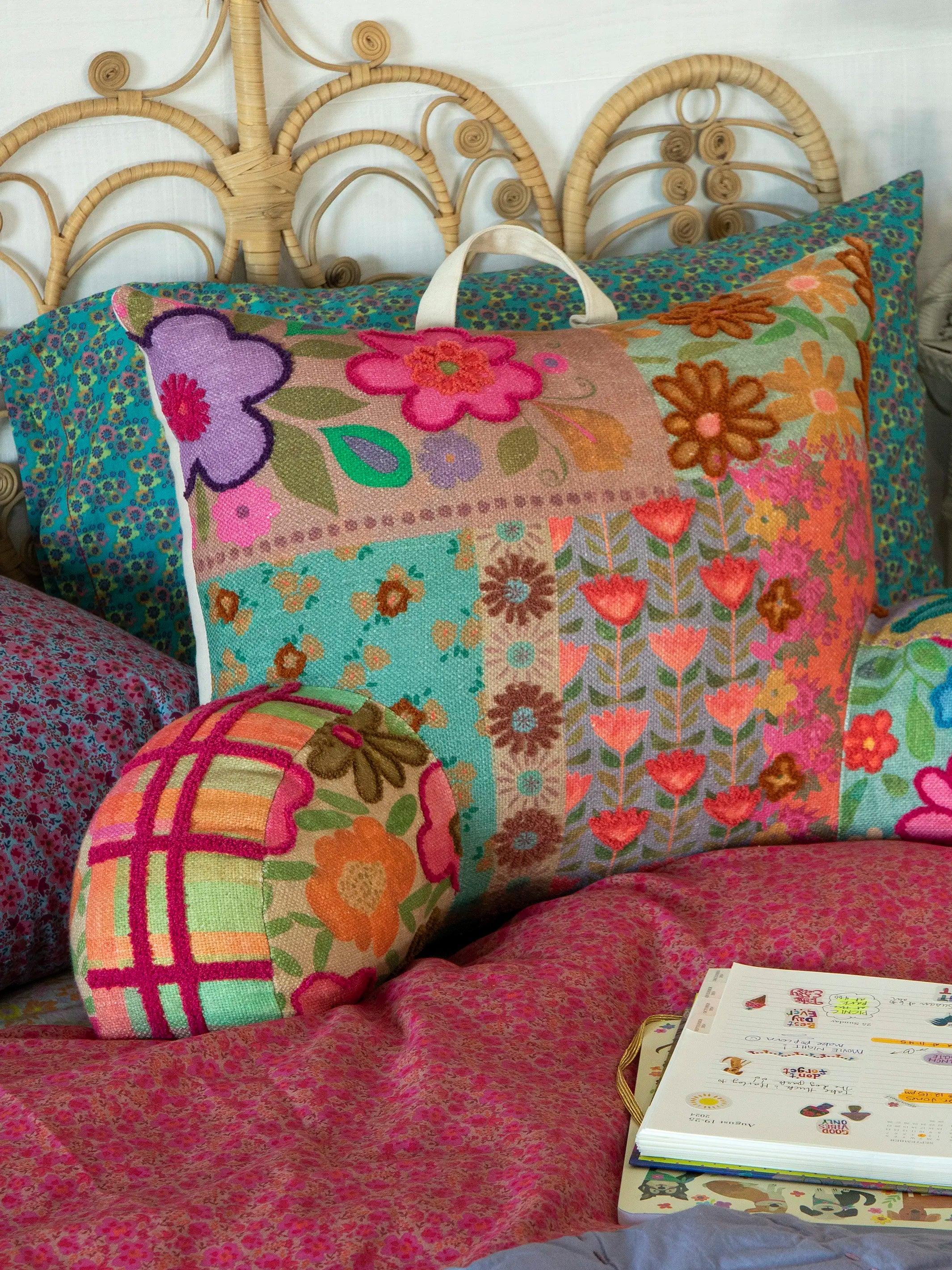 Tufted Backrest Pillow - Floral Patchwork Product Image