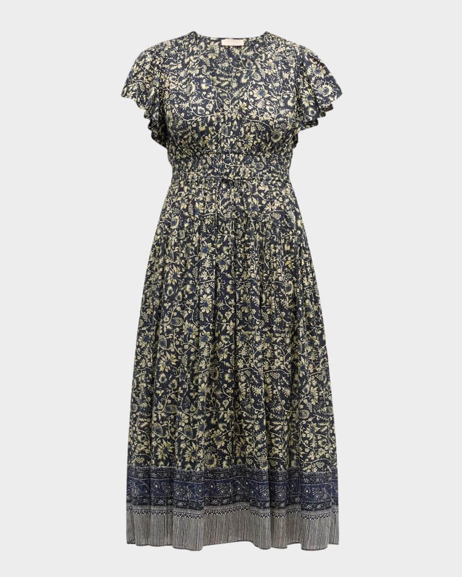 Lyria Flutter-Sleeve Floral Midi Dress Product Image