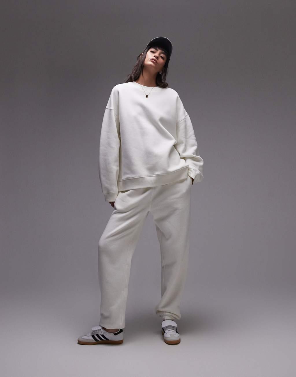 Topshop cuffed sweatpants in ecru - part of a set product image