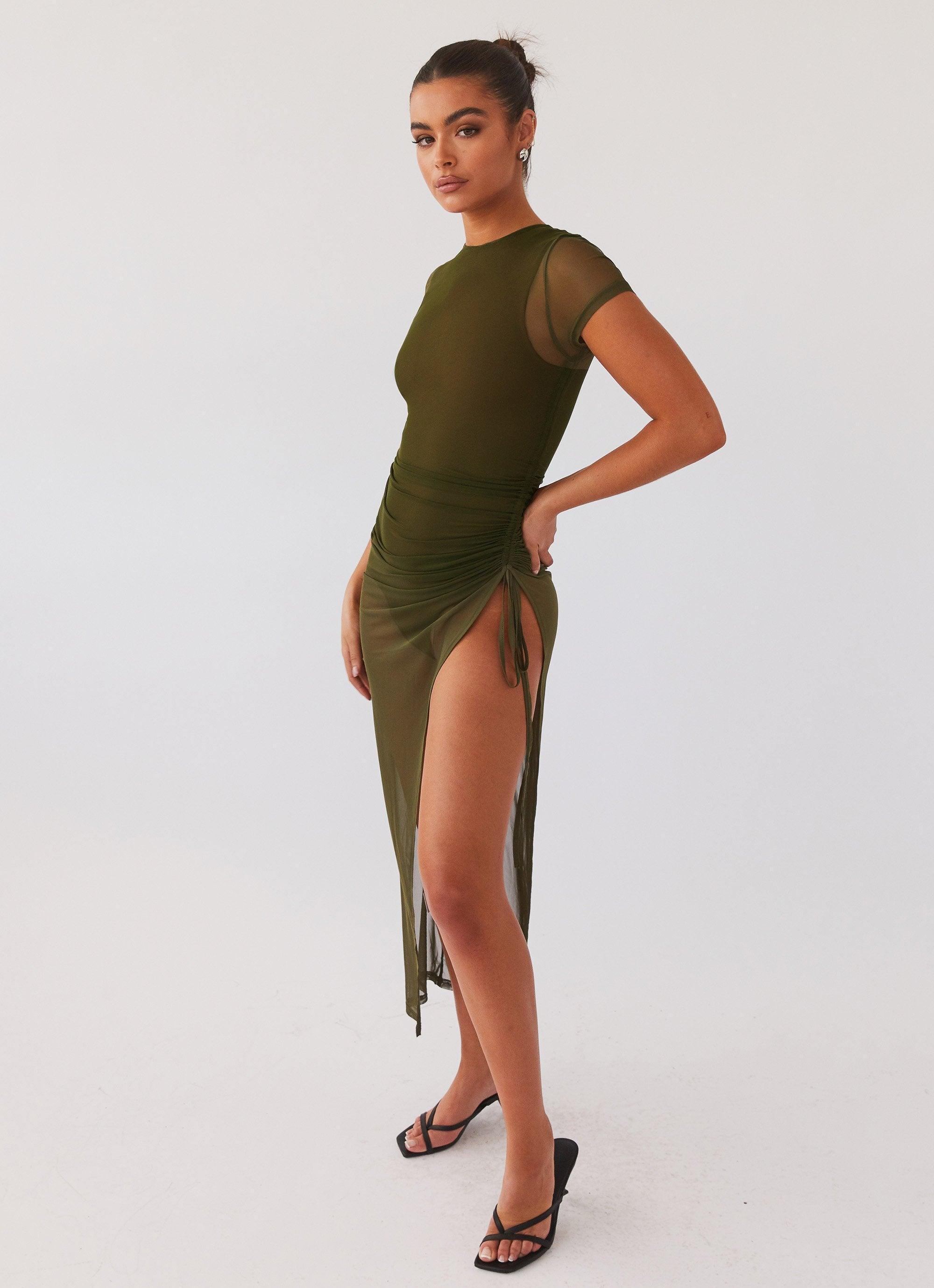 Mystery Lady Mesh Maxi Dress - Olivine Product Image