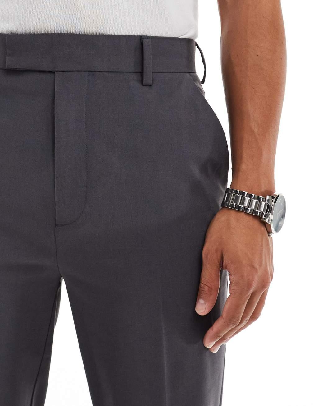 ASOS DESIGN tapered smart trousers in charcoal Product Image