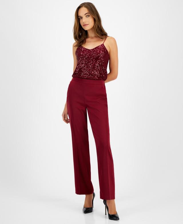 Anne Klein Womens Pull-On High-Rise Satin Pants Product Image