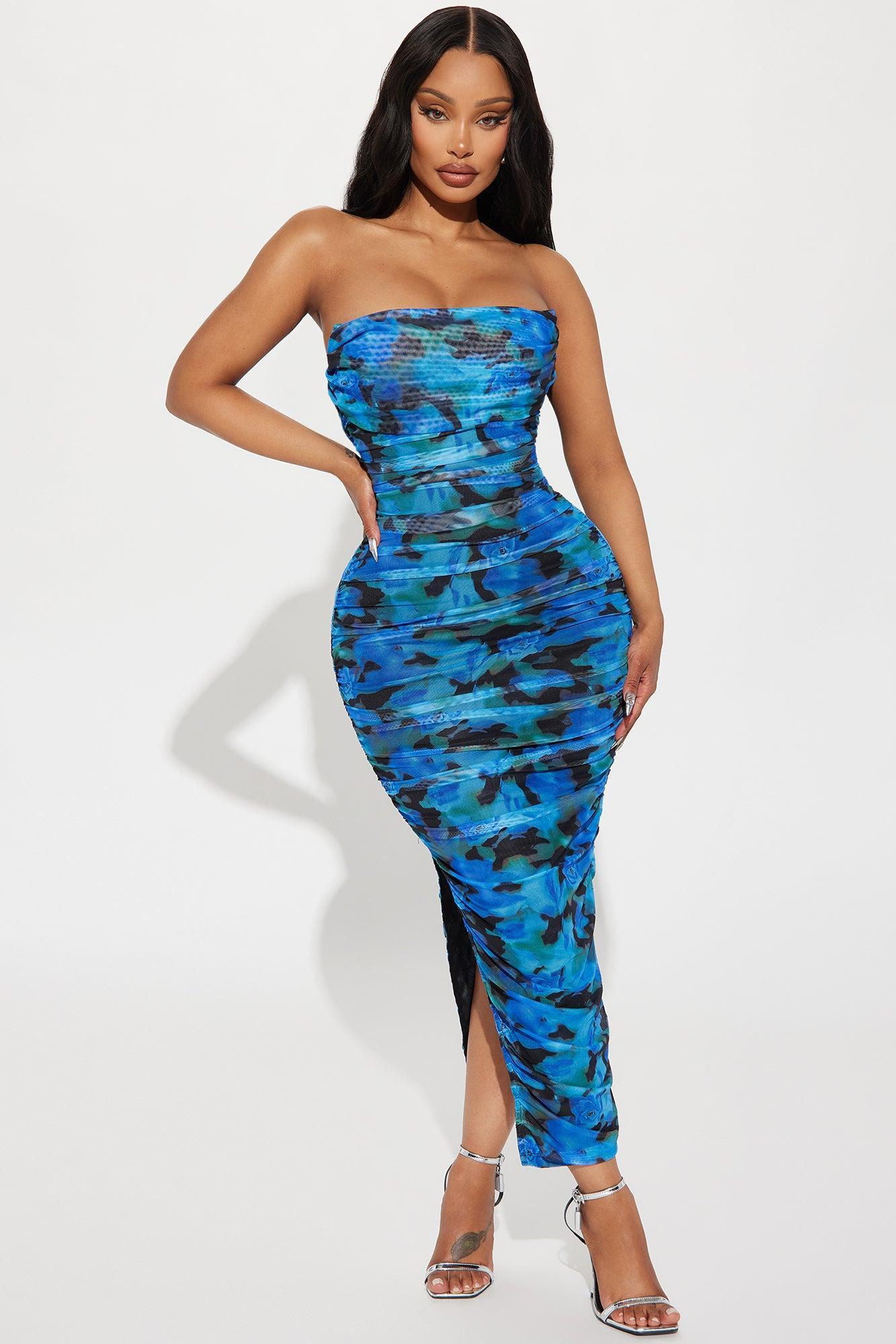 Aubriella Mesh Midi Dress - Blue/combo Product Image