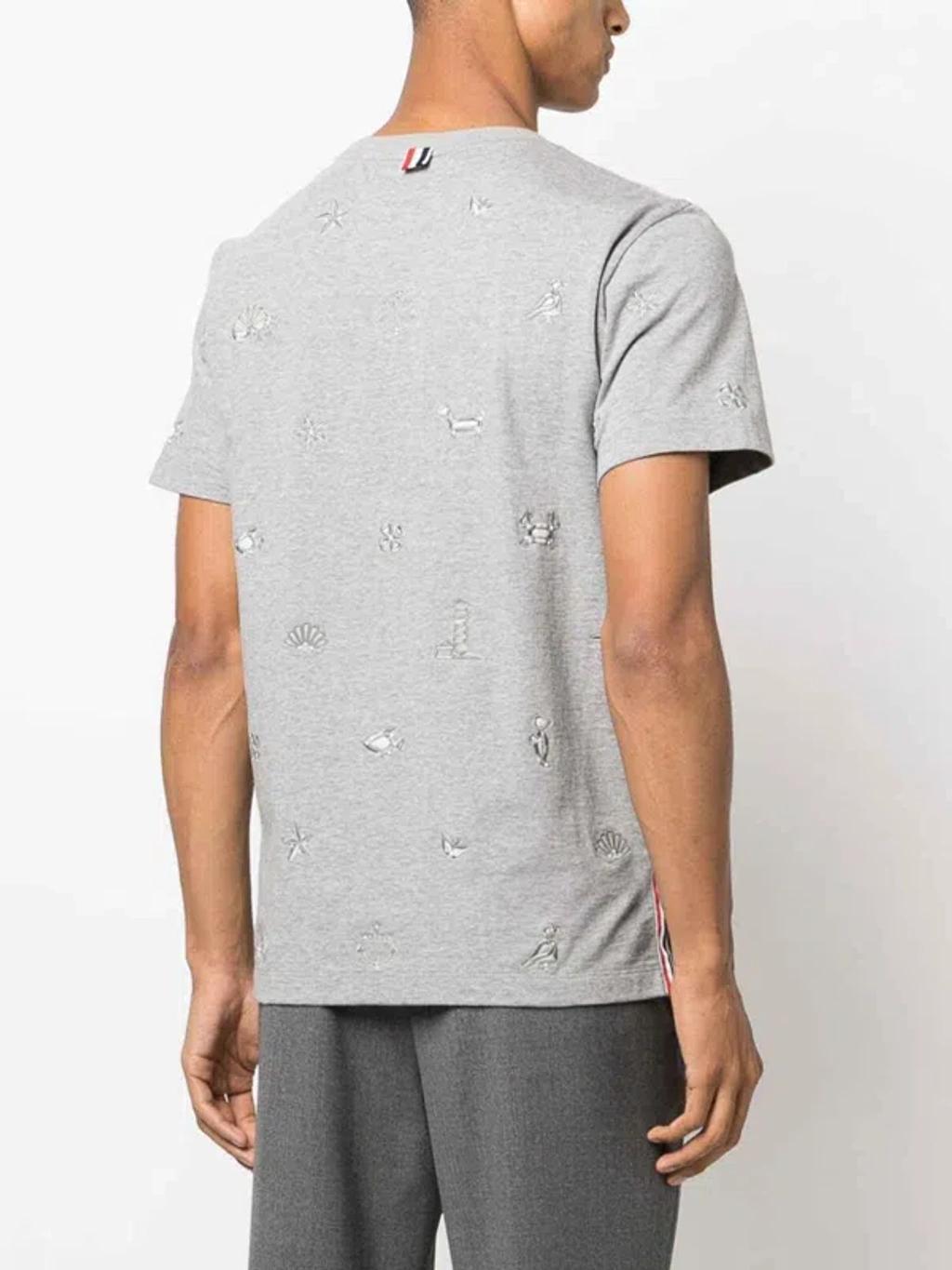 Embroidered Cotton T-shirt In Grey Product Image