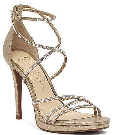 Jessica Simpson Jaeya Metallic Rhinestone Ankle Strap Strappy Dress Sandals Product Image