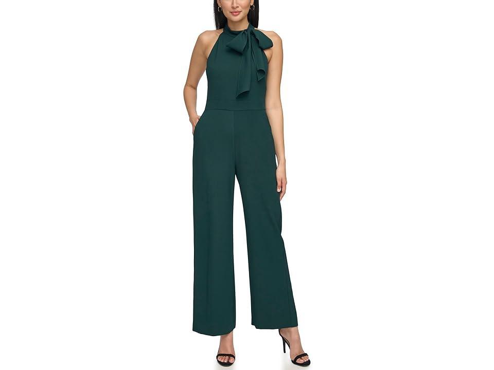 Vince Camuto Signature Stretch Crepe Bow Neck Jumpsuit (Hunter) Women's Jumpsuit & Rompers One Piece Product Image