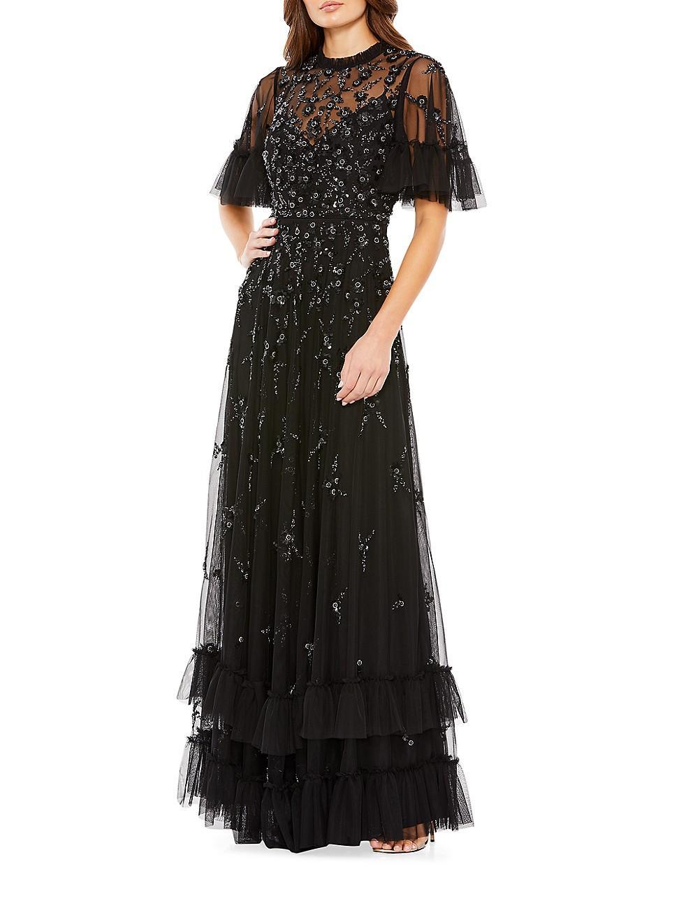 Womens Floral Sequin-Embellished A-Line Gown Product Image