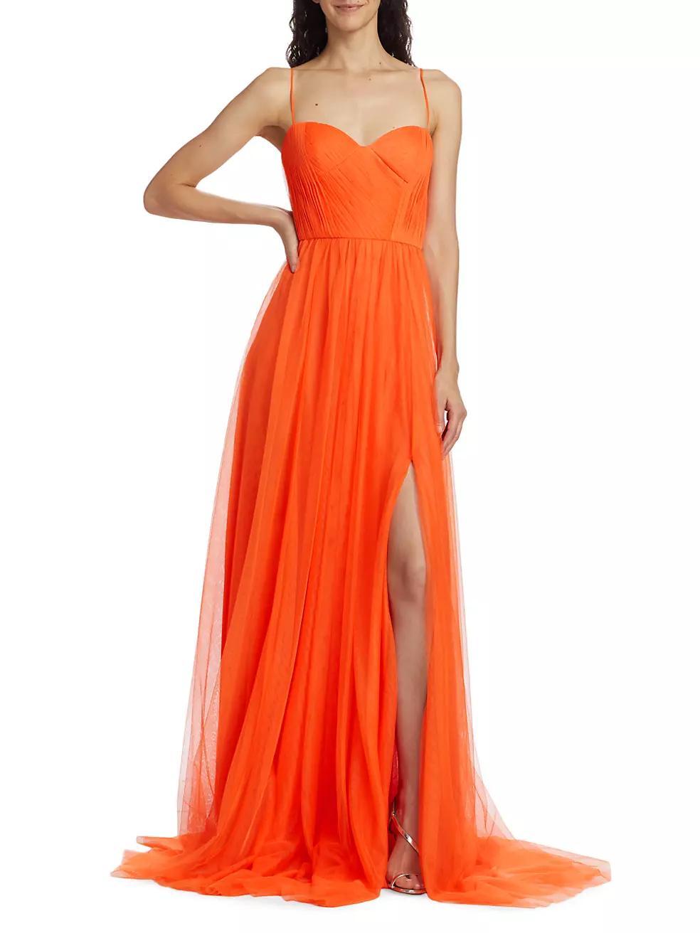 Veria Sleeveless Pleated Tulle Gown Product Image