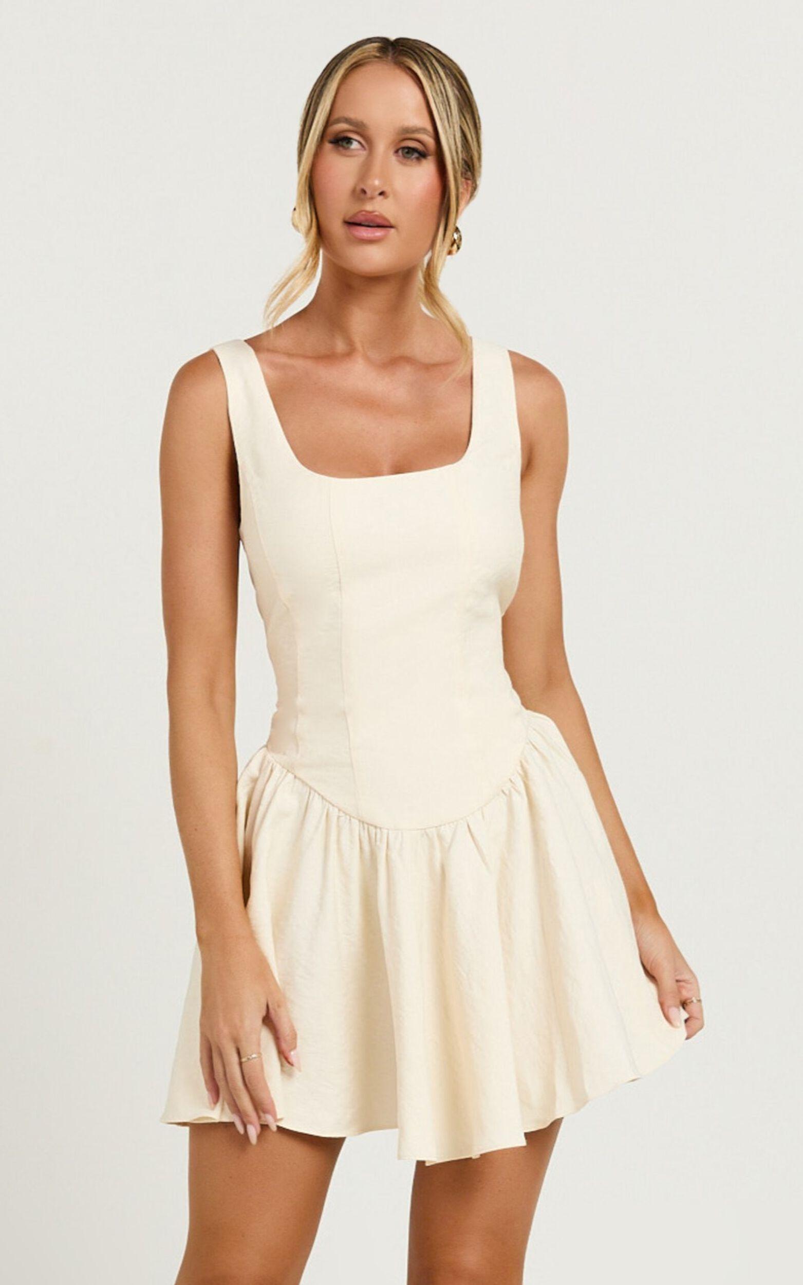 Leanora Mini Dress - Scoop Neck Corset Dress in Ivory Product Image