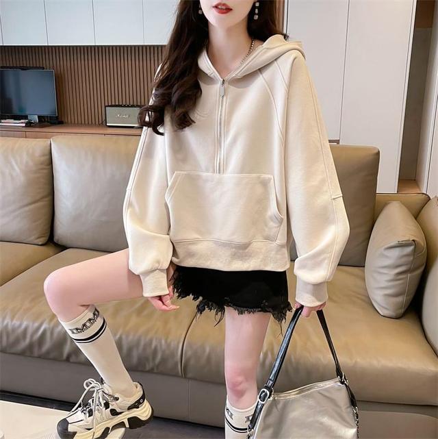 Plain Half-Zip Hoodie Product Image