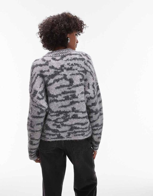 Topshop knit fluffy relaxed ultimate sweater in gray pattern Product Image