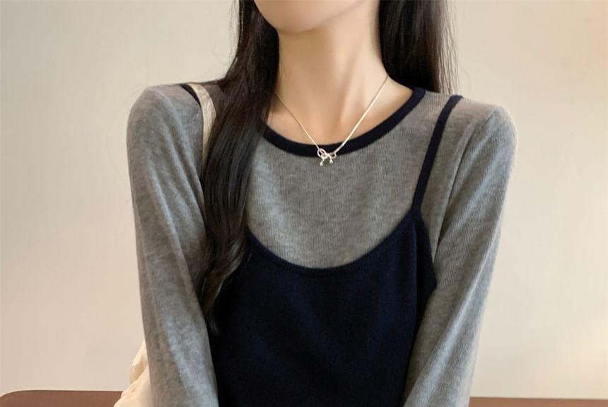 Long Sleeve Round Neck Mock Two Piece Knit Top Product Image